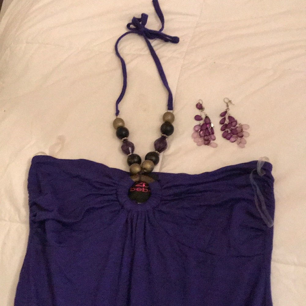 Small 2B Bebe purple halter with jeweled neckline